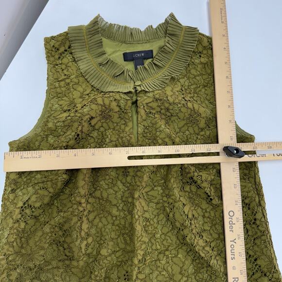 J.Crew Top Womens Petite X Small Green Lace Ruffle Neck Blouse - Picture 7 of 8